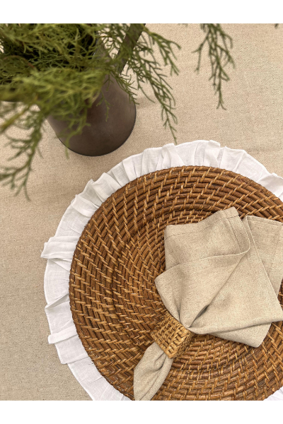 Beige Linen Blend Table Throw